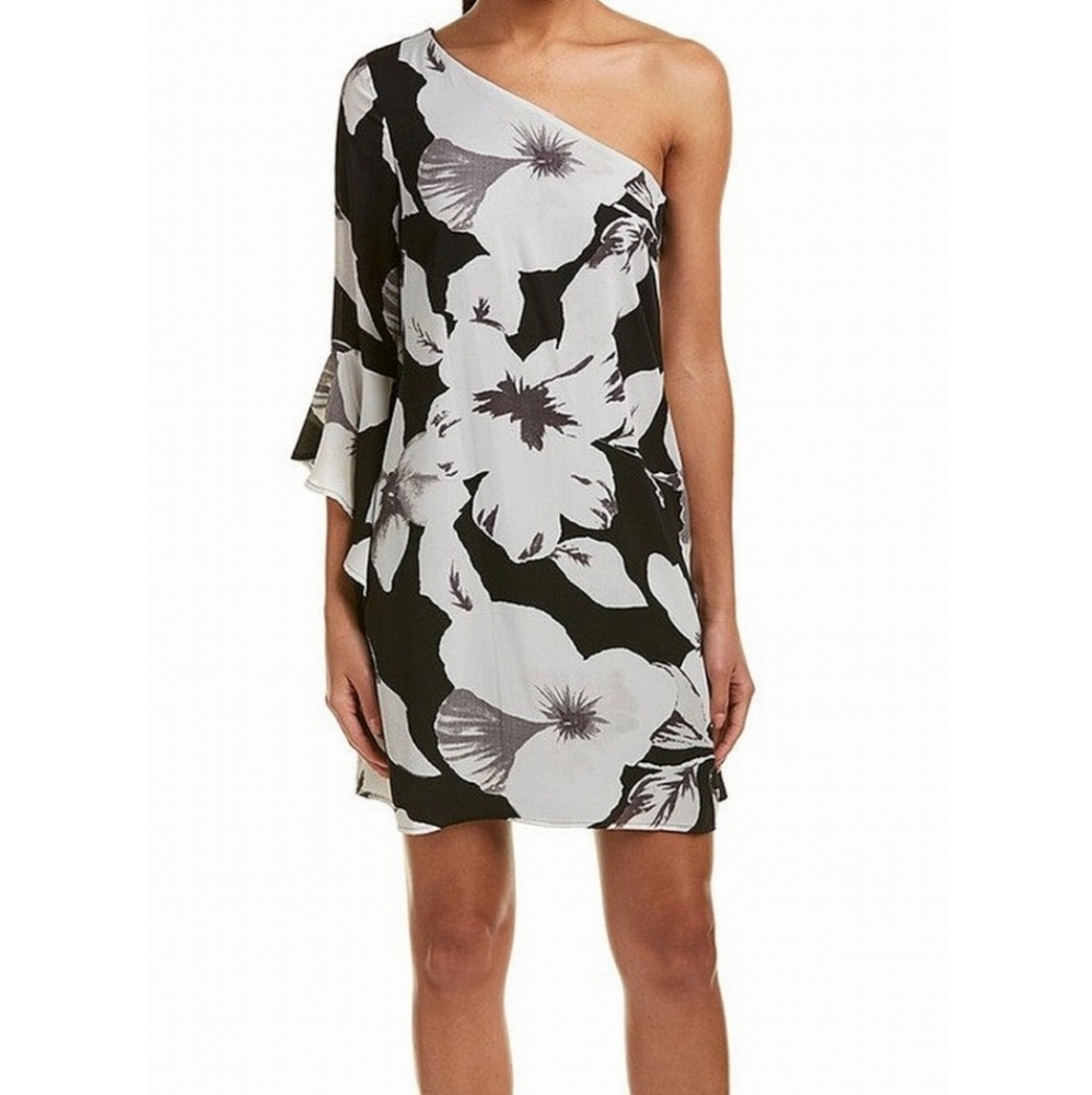 CeCe Flower Printed One-Shoulder Shift Dress